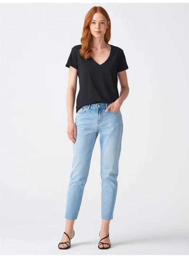 Dilvin 3470 V Neck Basic T-Shirt-Black - Image 1